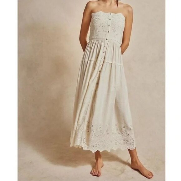 Free People Dresses & Skirts - ✨SOLD✨Free People Evelyn Eyelet Eyelet Midi Dress ivory - S (partial tag) $198